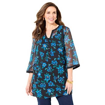 Catherines Women's Plus Size Y-Neck Half Placket Blouse