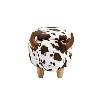 Brown and White Cow Storage Ottoman