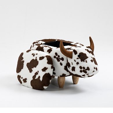 Brown and White Cow Storage Ottoman