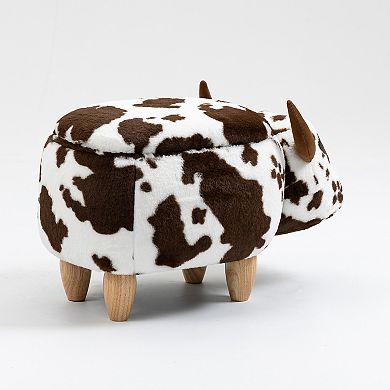 Brown and White Cow Storage Ottoman