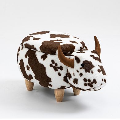 Brown and White Cow Storage Ottoman