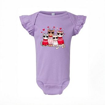 Valentine Kittens Baby Flutter Sleeve Bodysuit