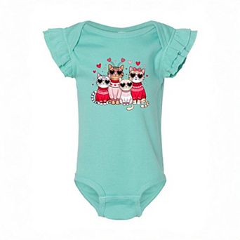 Valentine Kittens Baby Flutter Sleeve Bodysuit