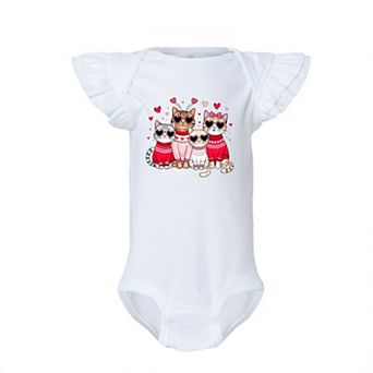 Valentine Kittens Baby Flutter Sleeve Bodysuit