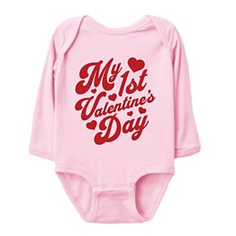 First Valentine's Cursive Baby Long Sleeve Bodysuit