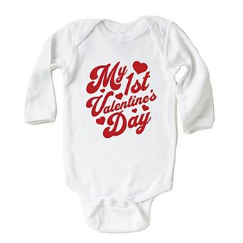 First Valentine's Cursive Baby Long Sleeve Bodysuit