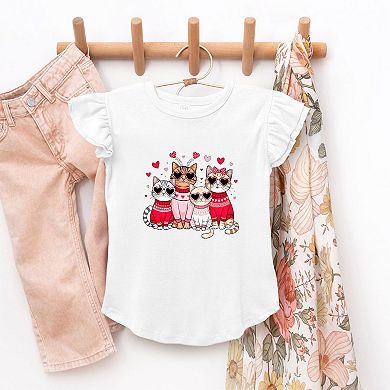 Valentine Kittens Toddler Flutter Sleeve Graphic Tee