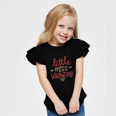 Little Miss Valentine Toddler Flutter Sleeve Graphic Tee