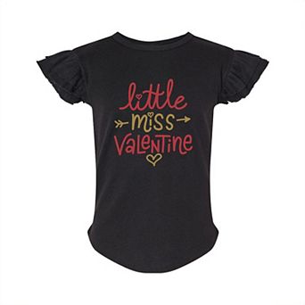 Little Miss Valentine Toddler Flutter Sleeve Graphic Tee