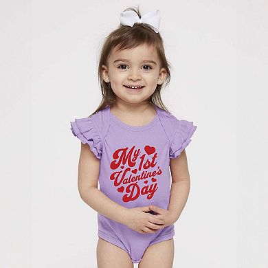 First Valentine's Cursive Baby Flutter Sleeve Bodysuit