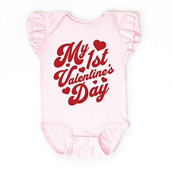 First Valentine's Cursive - Baby Flutter Sleeve Bodysuit