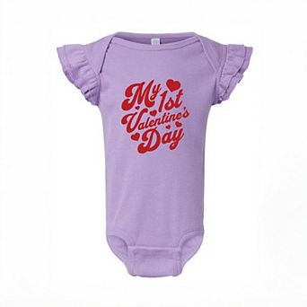 First Valentine's Cursive Baby Flutter Sleeve Bodysuit