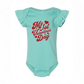 First Valentine's Cursive Baby Flutter Sleeve Bodysuit