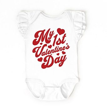 First Valentine's Cursive - Baby Flutter Sleeve Bodysuit
