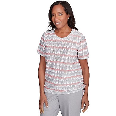 Women's Alfred Dunner Chevron Shimmer Tee with Necklace