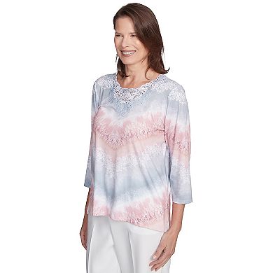 Women's Alfred Dunner Chevron Lacy Three Quarter Sleeve Top