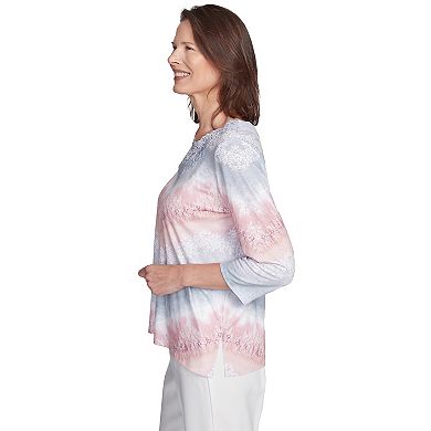 Women's Alfred Dunner Chevron Lacy Three Quarter Sleeve Top