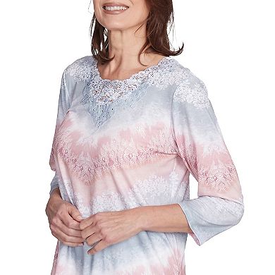 Women's Alfred Dunner Chevron Lacy Three Quarter Sleeve Top