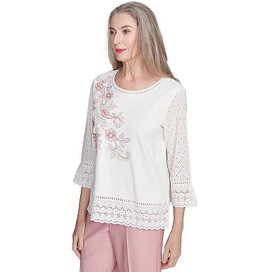 Women's Alfred Dunner Embroidered Floral Eyelet Trim Top