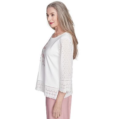 Women's Alfred Dunner Embroidered Floral Eyelet Trim Top