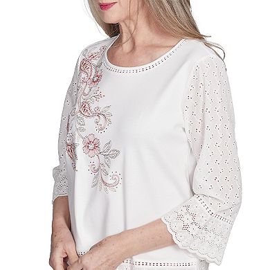 Women's Alfred Dunner Embroidered Floral Eyelet Trim Top