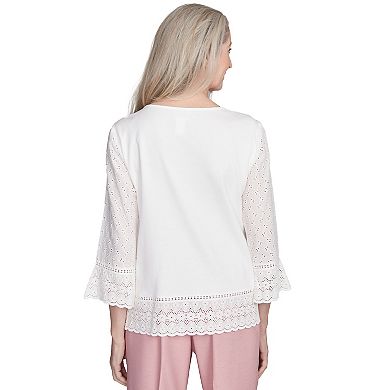 Women's Alfred Dunner Embroidered Floral Eyelet Trim Top