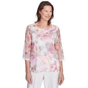 Women's Alfred Dunner Floral Mesh Watercolor Top