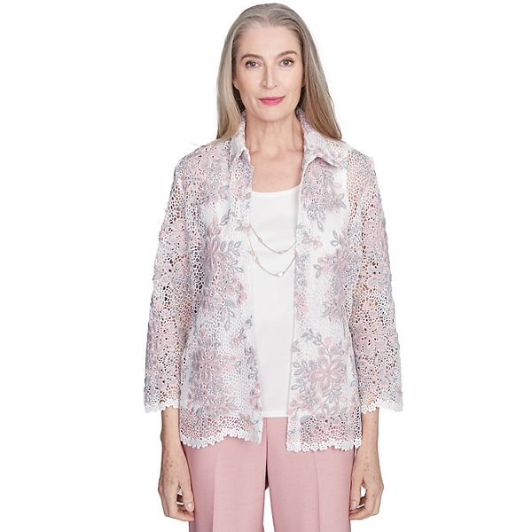Alfred Dunner Floral Print Pointed Hem Top with Necklace