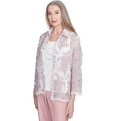 Women's Alfred Dunner Floral Lace Two in One Top with Necklace