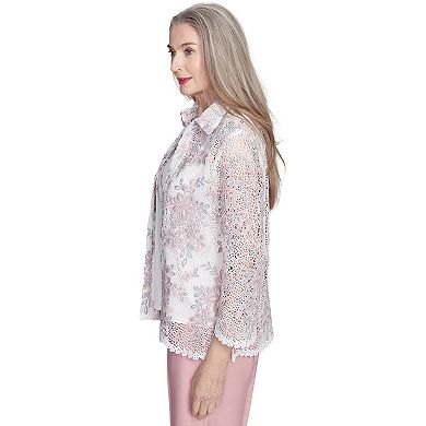 Women's Alfred Dunner Floral Lace Two in One Top with Necklace