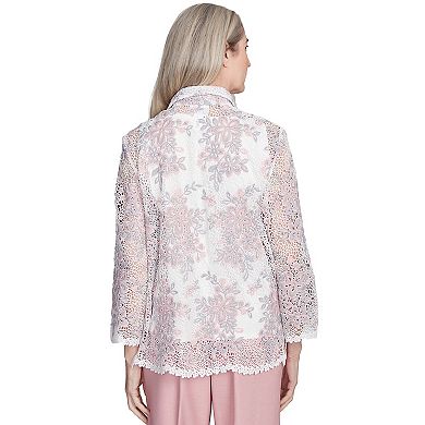 Women's Alfred Dunner Floral Lace Two in One Top with Necklace