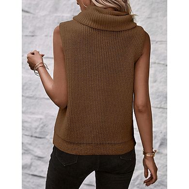 Womens Cowl Neck Knit Sweater Vest Sleeveless Solid Trendy Turtleneck Ribbed Pullover Tank Tops