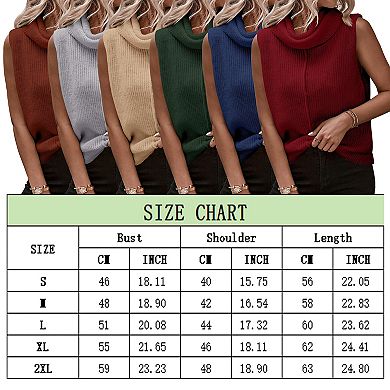 Womens Cowl Neck Knit Sweater Vest Sleeveless Solid Trendy Turtleneck Ribbed Pullover Tank Tops