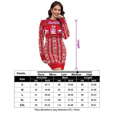 Women's Ugly Christmas Sweater Long Sleeve Round Neck Slim Mini Dress