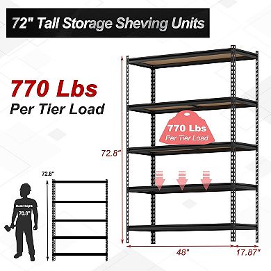 Garage Storage Shelves, 5-Tier Heavy Duty Storage Shelving, 48"L x 18"W x 73"H