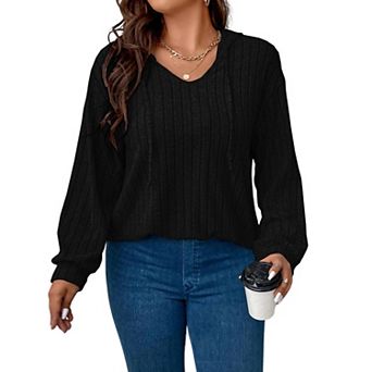 Women Plain V-Neck Tops Work Casual Long Sleeve Blouse Ladies Jumpers Hooded T Shirt