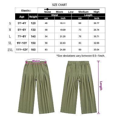 Girls' Casual Paper Bag Pants High Wide Legs Elastic Loose Trousers with Pockets