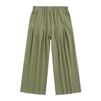 Girls' Casual Paper Bag Pants High Wide Legs Elastic Loose Trousers with Pockets