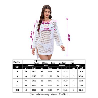 Women's Summer Crochet Hollow Sweater Long Sleeve Crewneck Beach Mesh Cover Up Tunic Top