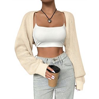 Women's Shrugs Long Sleeve Knit Cropped Bolero Shrug Open Front Casual Cardigans