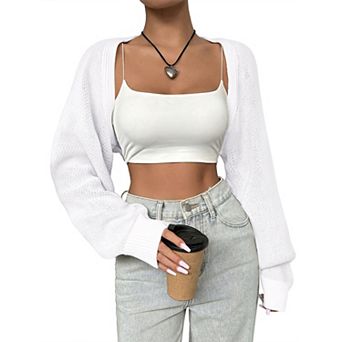 Women's Shrugs Long Sleeve Knit Cropped Bolero Shrug Open Front Casual Cardigans