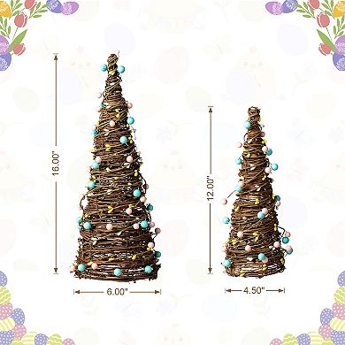Glitzhome 12"/16''H Set of 2 Handcrafted Easter Rattan and Berries Table Tree