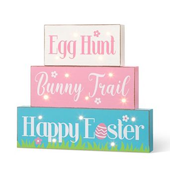 Glitzhome 12"L Easter Multicolored LED Lighted Wooden/Metal Block Word Sign
