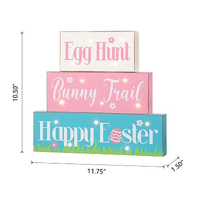 Glitzhome 12"L Easter Multicolored LED Lighted Wooden/Metal Block Word Sign