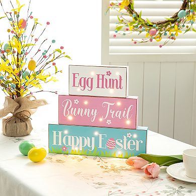 Glitzhome 12"L Easter Multicolored LED Lighted Wooden/Metal Block Word Sign