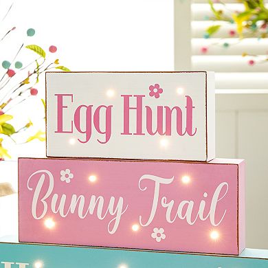 Glitzhome 12"L Easter Multicolored LED Lighted Wooden/Metal Block Word Sign