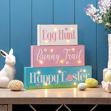 Glitzhome 12"L Easter Multicolored LED Lighted Wooden/Metal Block Word Sign