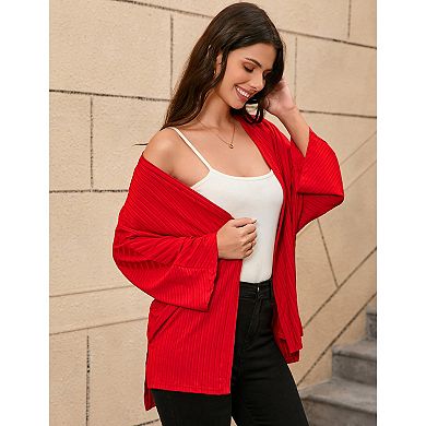 Women Batwing Long Sleeve Sweaters Drape Open Front Casual Lightweight Loose Cardigan