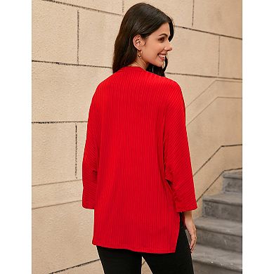 Women Batwing Long Sleeve Sweaters Drape Open Front Casual Lightweight Loose Cardigan