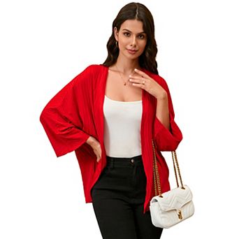 Women Batwing Long Sleeve Sweaters Drape Open Front Casual Lightweight Loose Cardigan